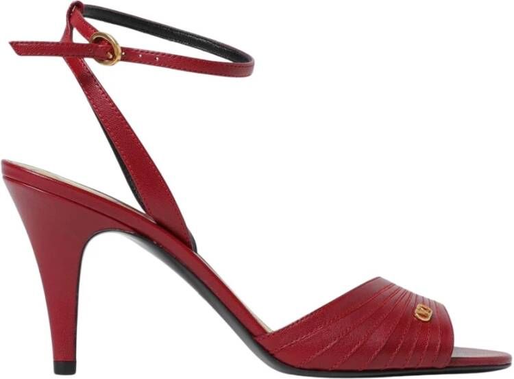 Valentino Garavani Sandalen Red Leather Sandals With V Logo And Ankle Strap in rood