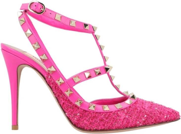 Valentino Garavani Roze Tweed Caged Pumps Hakken
