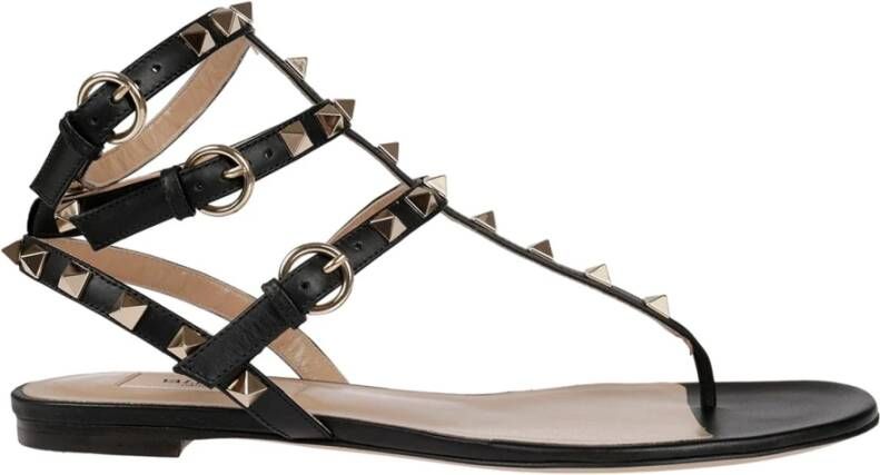 Valentino Garavani Rockstud Flat Flip-flop Sandals Zwart Dames