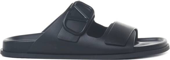 Valentino Garavani Zwarte Leren Sliders met VLogo Zwart Heren