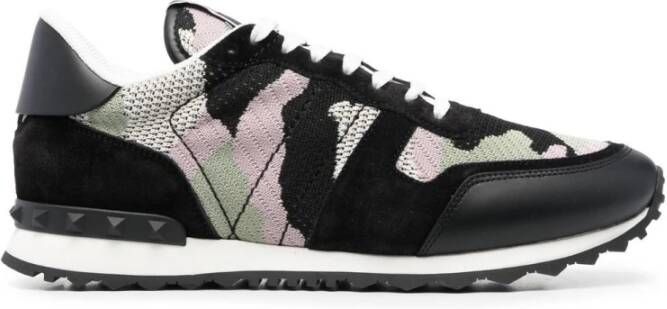 Valentino Garavani Camouflage Rockrunner Lage Sneakers Zwart Heren