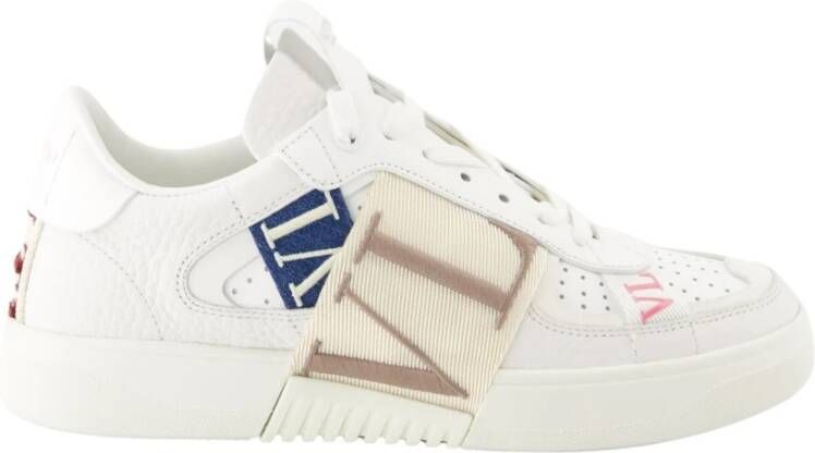 Valentino Garavani Sneakers van textuurleer met logolinten White Dames