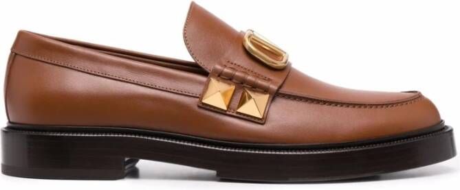 Valentino Garavani Stud Sign Leren Loafers Brown Heren