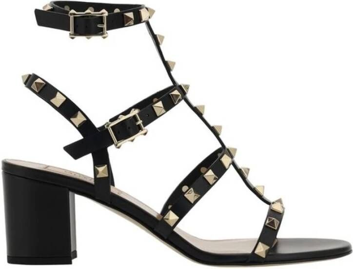Valentino Garavani Studded Chunky Heel Leren Sandalen Black Dames