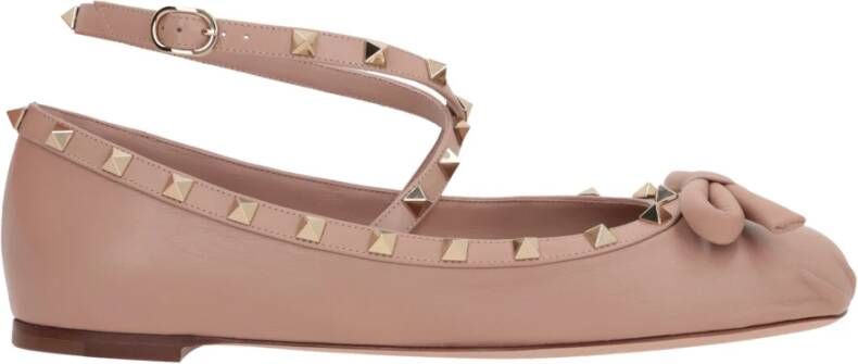 Valentino Garavani Studded Nude Leren Ballerina Schoenen Pink Dames