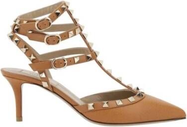 Valentino Garavani Studded Tan Leren Hakken Brown Dames