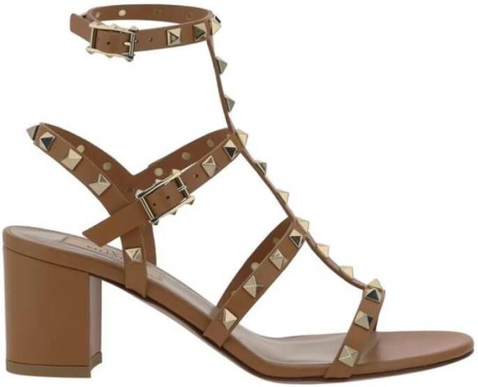 Valentino Garavani Studded Tan Leren Sandalen Beige Dames