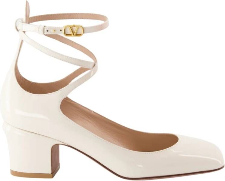 Valentino Garavani Tan-Go Vierkanteeus Leren Pumps Beige Dames