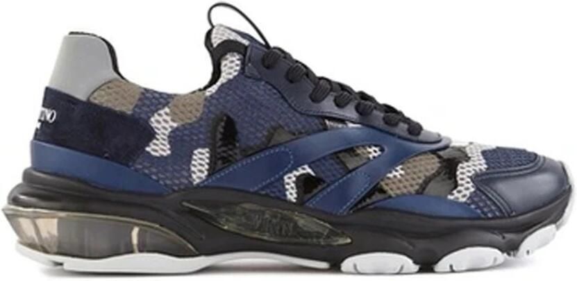 Valentino Garavani Italiaanse stoffen sneakers met leren details Blue Heren - Foto 3