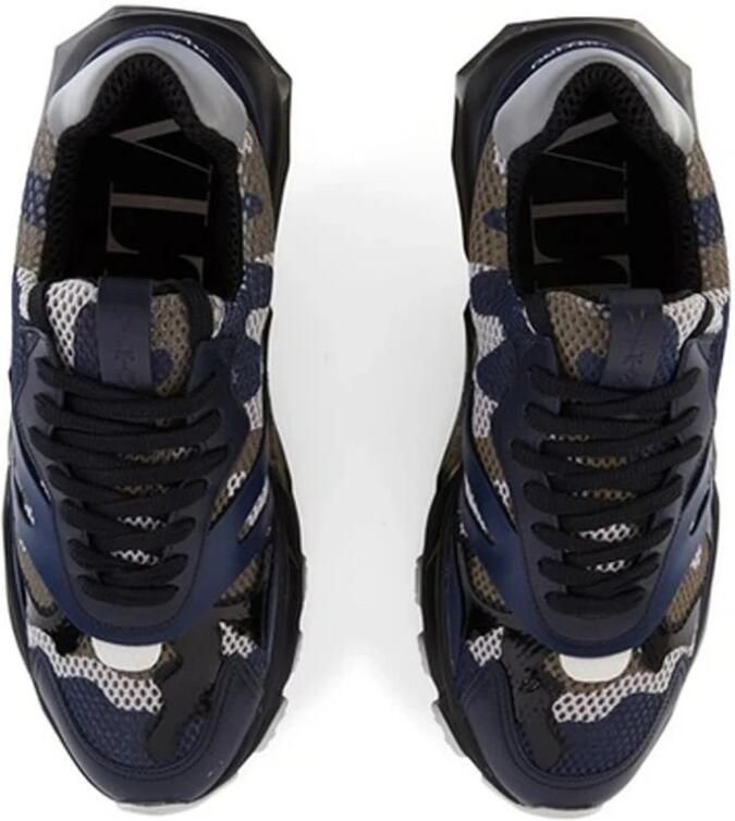 Valentino Garavani Italiaanse stoffen sneakers met leren details Blue Heren
