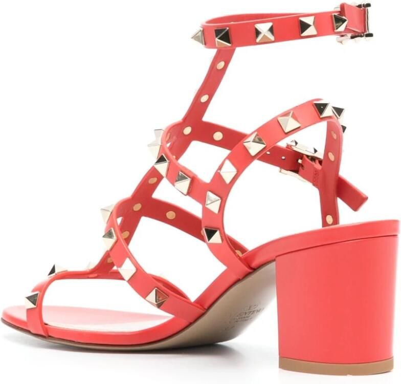 Valentino Garavani Sandalen Red Leather Rockstud Sandal With Pyramid Studs And in oranje - Foto 2