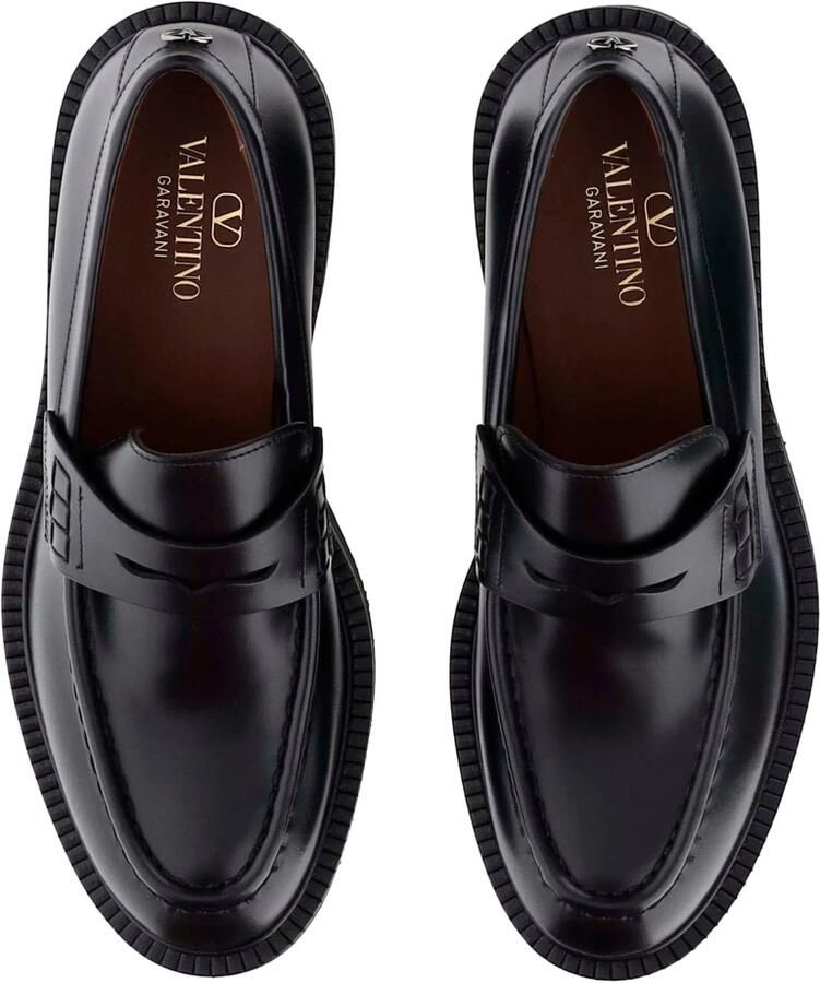 Valentino Garavani Zwarte Kalfsleren Mocassin Rubberen Zool Black Heren - Foto 2