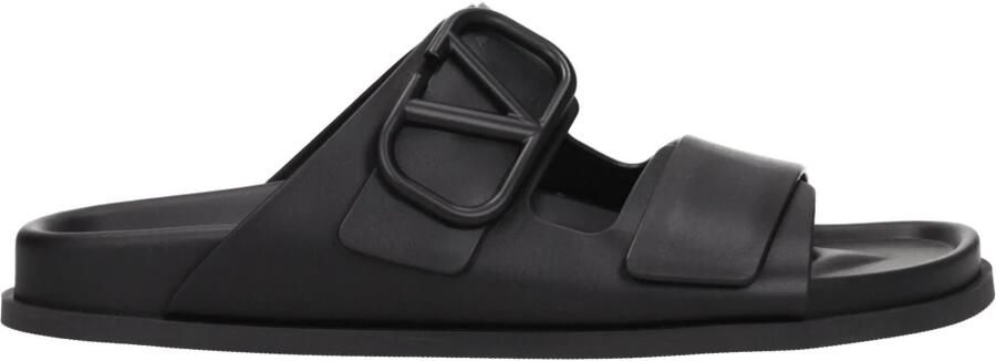 Valentino Garavani Zwarte Leren Slippers Sandalen