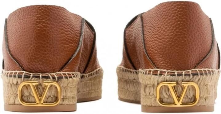 Valentino Garavani Logo-Plaque Leren Espadrilles Brown Dames