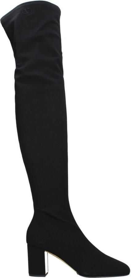 Valentino Garavani Zwarte Stoffen Laarzen met Middelhoge Hak