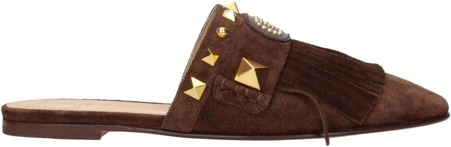 Valentino Garavani Bruin leren slippers sandalen met franjes