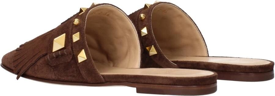 Valentino Garavani Bruin leren slippers sandalen met franjes