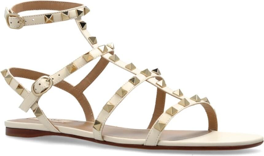 Valentino Garavani Rockstud Flat Calfskin Sandal With Straps - Foto 5