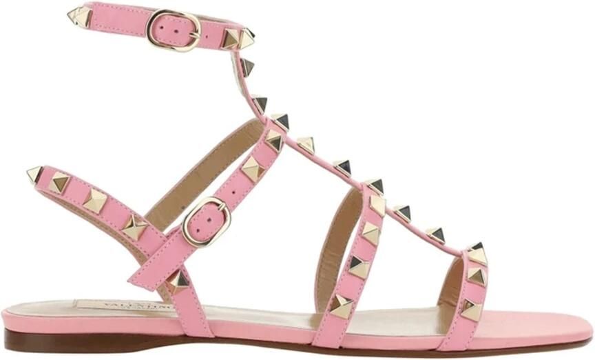 Valentino Garavani Sandalen Rockstud Leather Sandals in poeder roze