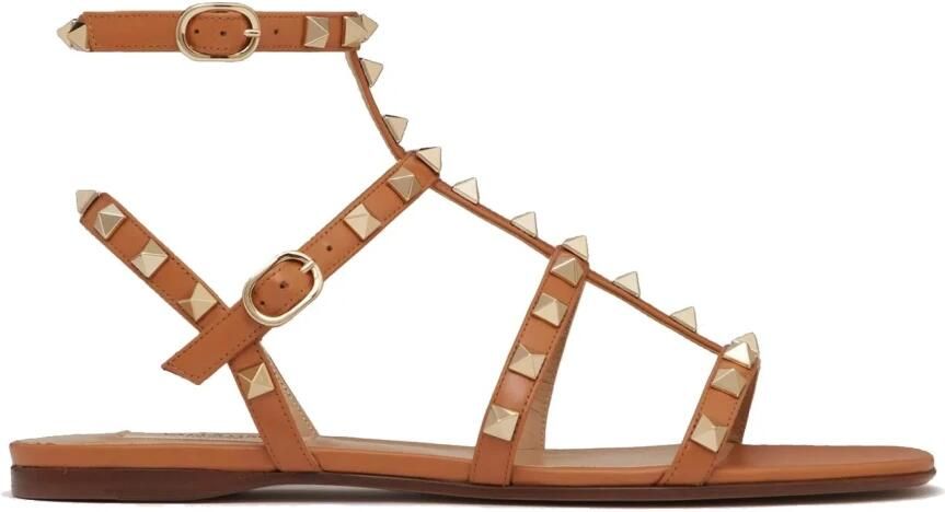 Valentino Garavani Bruine Leren Platte Sandalen - Foto 2