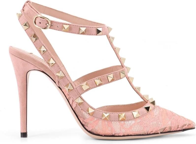Valentino Garavani Rockstud Lace Pump met Bandjes 100 mm