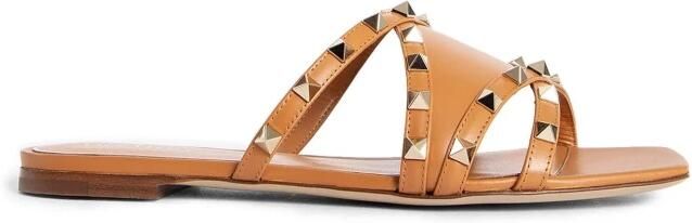 Valentino Garavani Bruine Leren Platte Sandalen met Studs - Foto 3