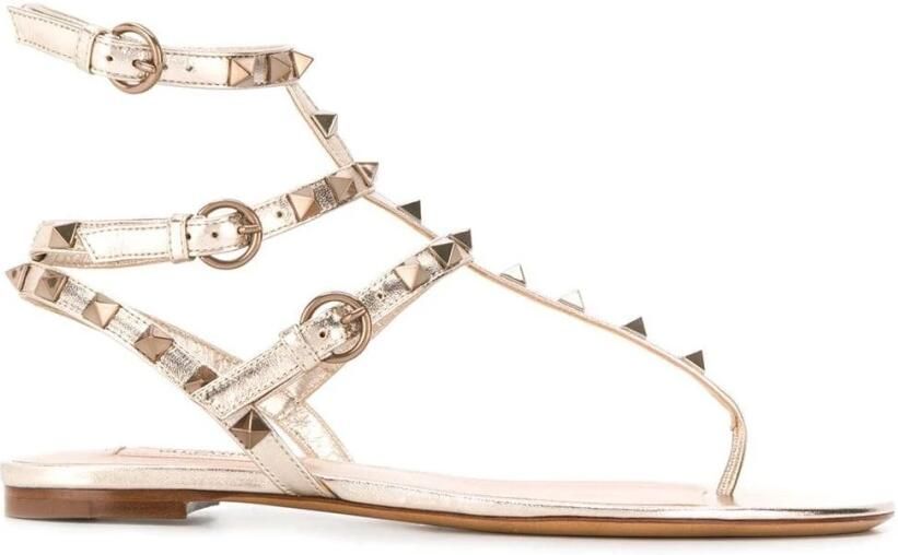 Valentino Garavani Rockstud Metallic Flat Flip-Flop Sandaal