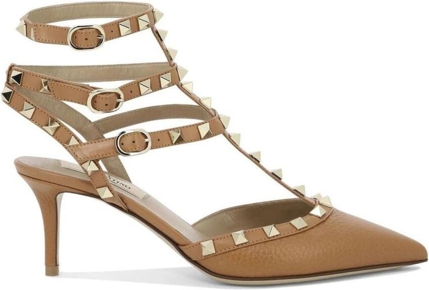 Valentino Garavani Studded Tan Leren Hakken Brown Dames - Foto 3
