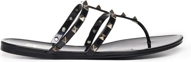Valentino Garavani Zwarte Sandalen met Katoenmix Black Dames