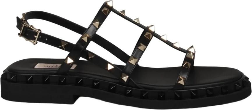 Valentino Garavani Zwarte Leren Rockstud Sandalen Black Dames - Foto 4