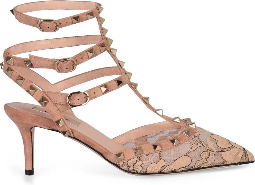 Valentino Garavani Rockstud Suede and Lace Décolleté