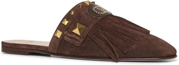 Valentino Garavani Bruin leren slippers sandalen met franjes - Foto 3
