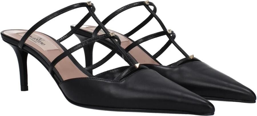 Valentino Garavani Zwarte leren platte sandalen met studs - Foto 5