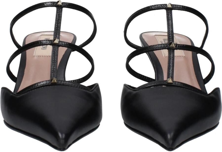 Valentino Garavani Zwarte leren platte sandalen met studs - Foto 2