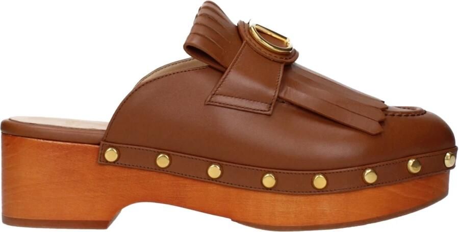 Valentino Garavani Houten Hak Leren Muiltjes met VLogo