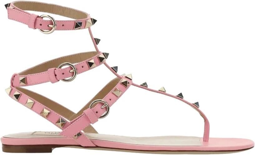 Valentino Garavani Sandalen Rockstud Leather Sandals in poeder roze
