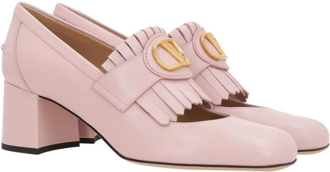 Valentino Garavani Roze franje platte schoenen met blokhak Pink Dames