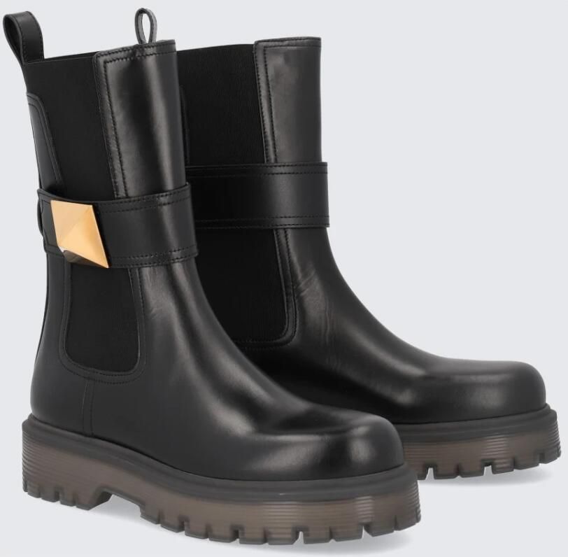 Valentino Garavani Zwarte Beatle One Stud Kalfsleren Laarzen