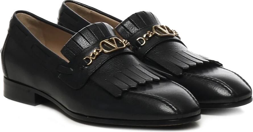 Valentino Garavani Zwarte Franje Platte Schoenen Italië