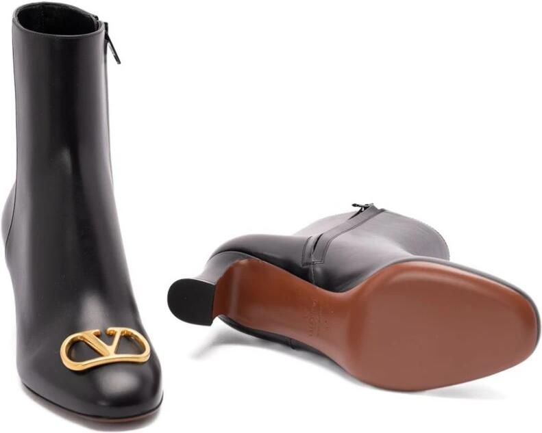 Valentino Garavani Zwarte leren laarzen met logoplaque