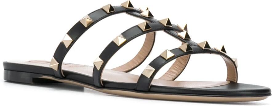 Valentino Garavani Zwarte Leren Studs Sandalen
