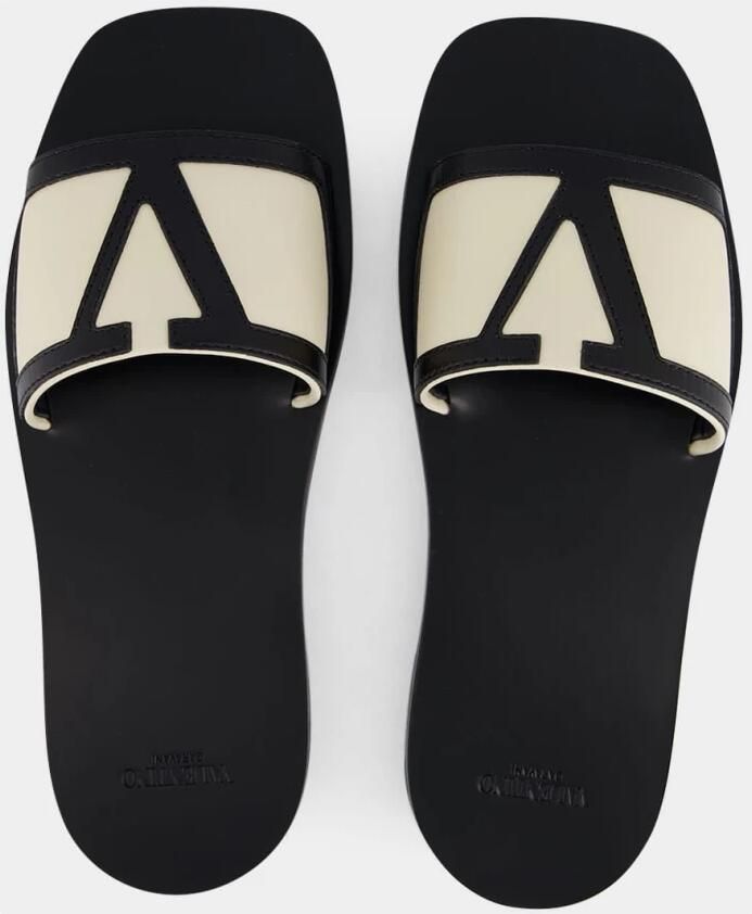 Valentino Garavani Zwarte leren Superstar Slides - Foto 5