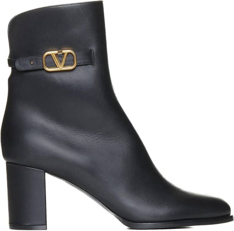 Valentino Garavani Zwarte Leren Laarzen met Decoratief VLogo Detail Black Dames