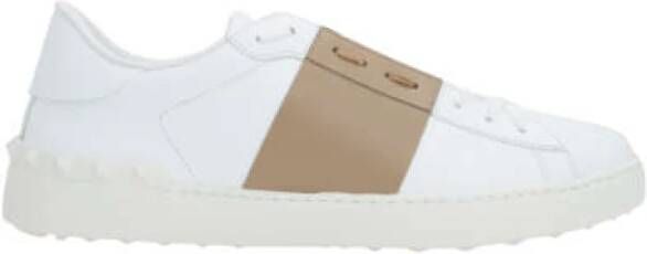 Valentino Garavani Witte leren lage sneakers met beige zijstrepen White Heren