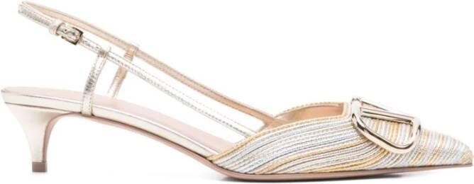 Valentino Garavani Hoge hakken Vlogo Signature Silver Leather Pumps With Pointed in beige