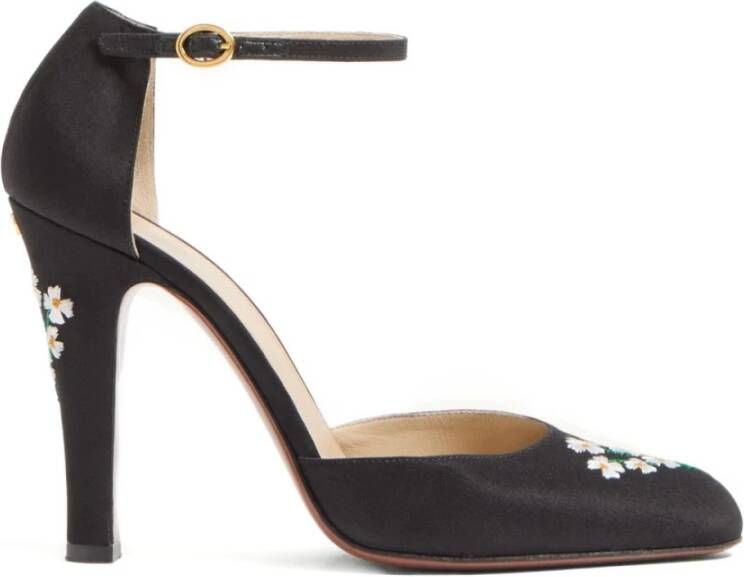 Valentino Garavani Zwarte Bloe Geborduurde Hoge Hak Sandalen