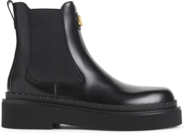 Valentino Garavani Zwarte Enkellaarsjes Verhoog Stijl Chic