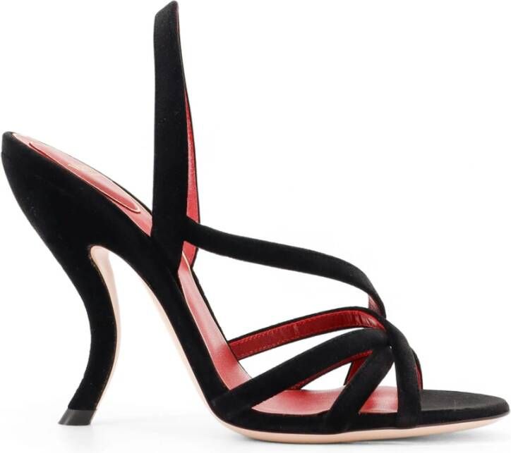 Valentino Garavani Zwarte Fluweel Strappy Hakken Sandalen