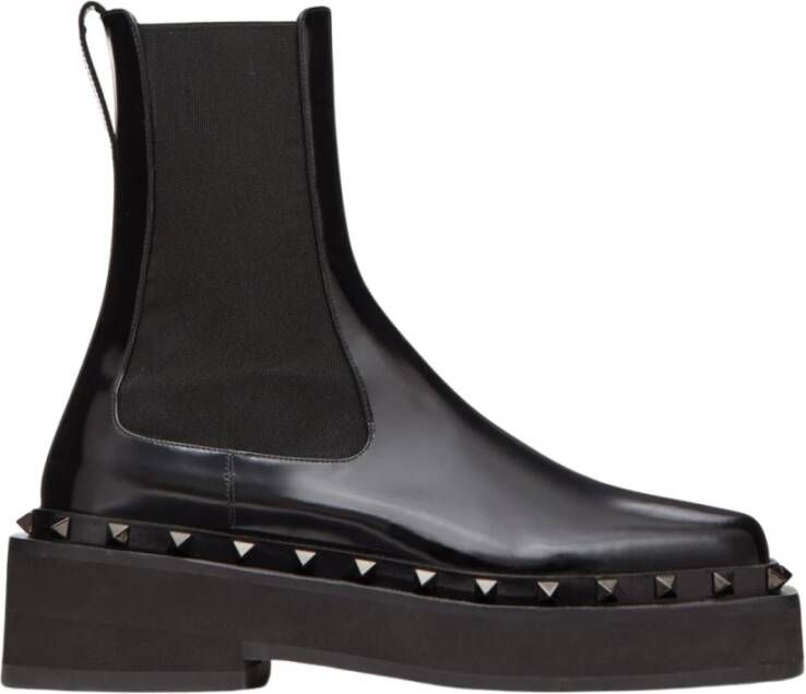 Valentino Garavani Zwarte leren Chelsea-laarzen met metalen studs Black Dames