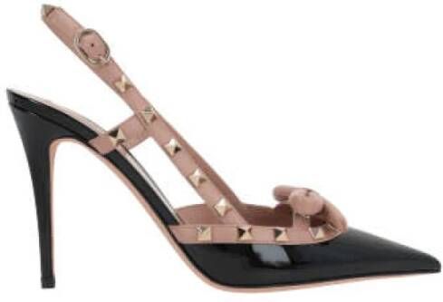 Valentino Garavani Zwarte lakleren slingback met platina studs Black Dames